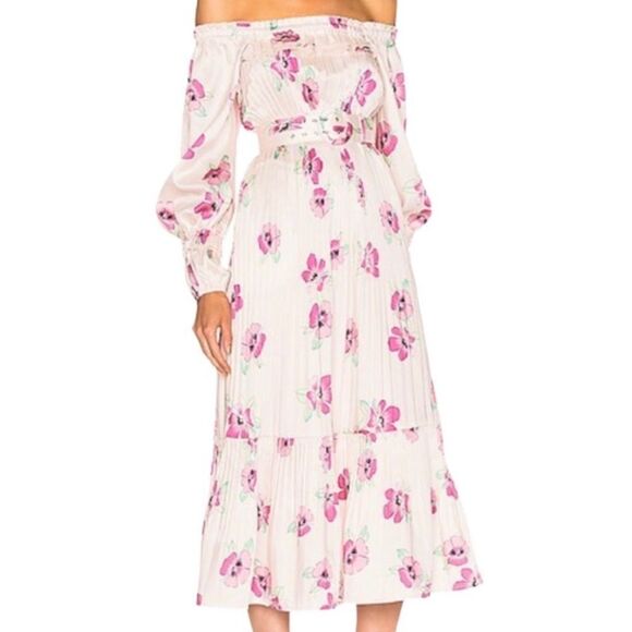 NICHOLAS Pleated Prairie Floral Belted Midi Dress - Picture 3 of 15
